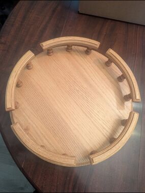 Wooden Solid Oak 14" Round Spinning Lazy Susan Rail Serving Tray